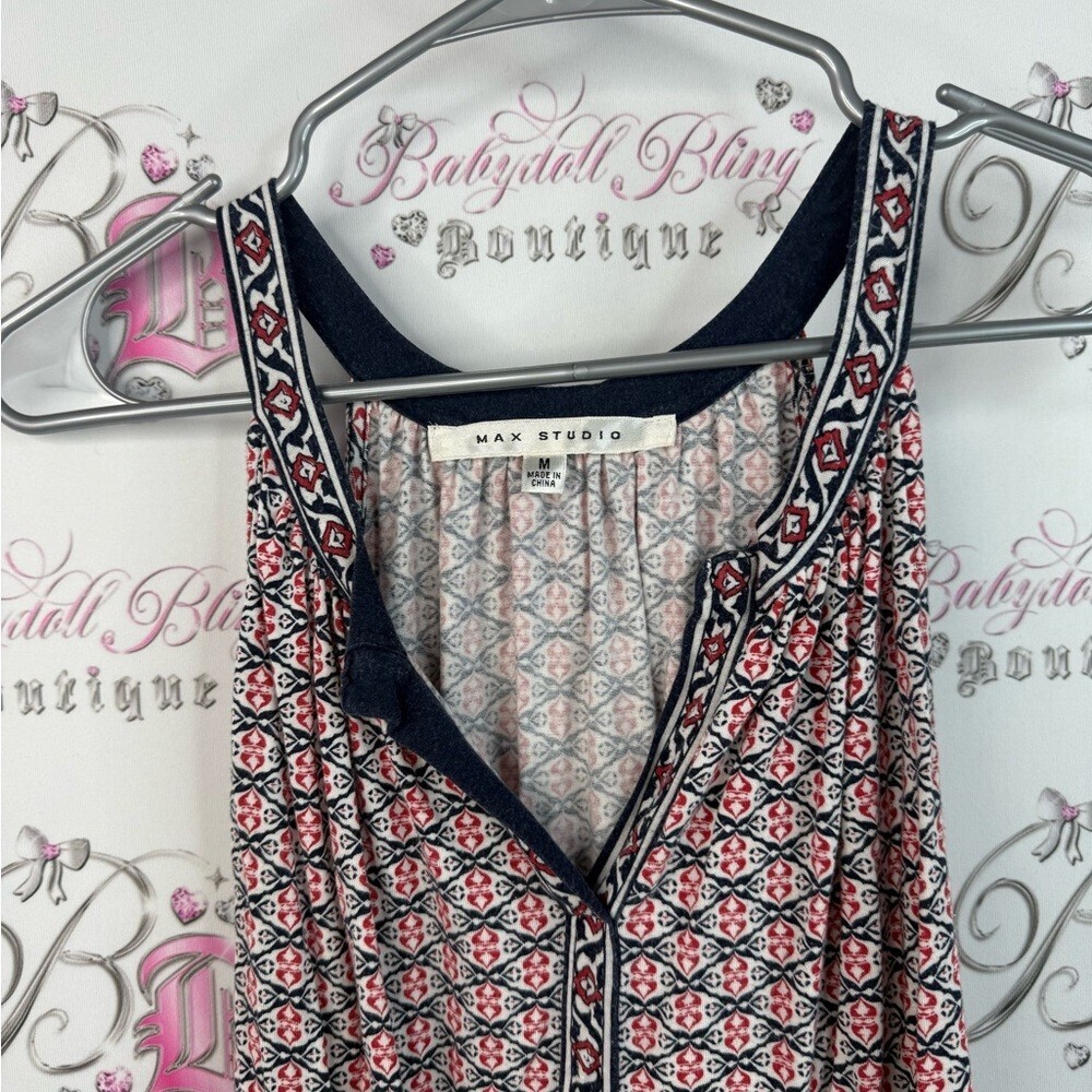 Max Studio tank top red and Black Patterned Blouse paisley geometric floral - Picture 6 of 12